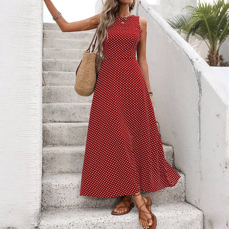Suhkasana - Polka Dot Sleeveless Maxi Dress Backless Summer