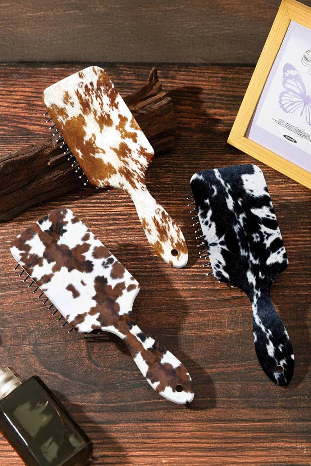 Suhkasana - Chestnut Cow Print Air Cushion Hair Brush with Long Handle