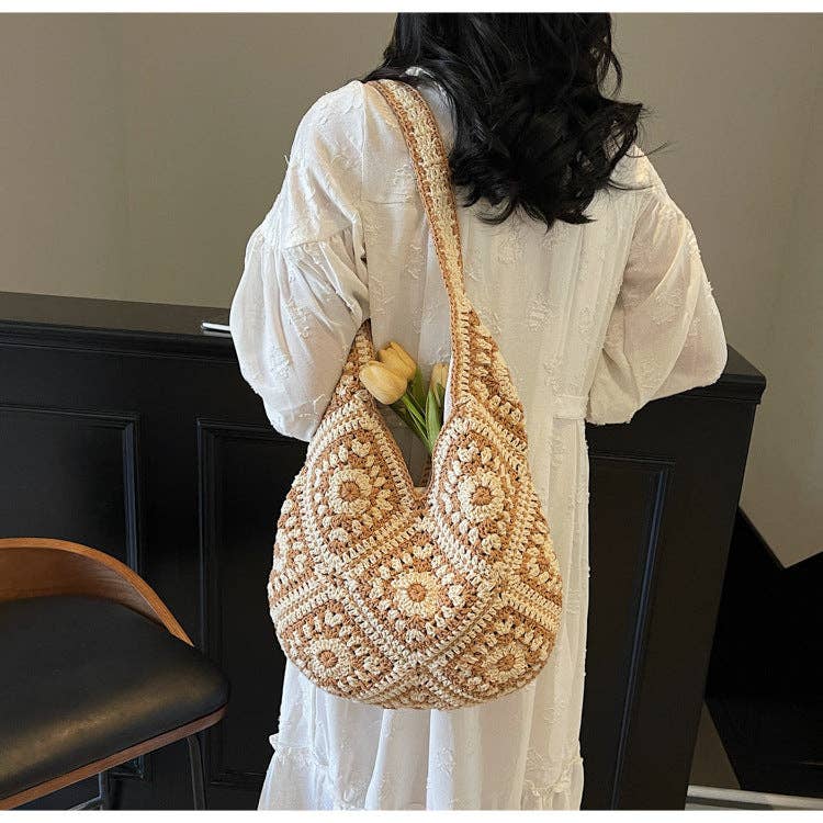Suhkasana - Crochet Knit Tote Bag Boho Shoulder Bag for Women