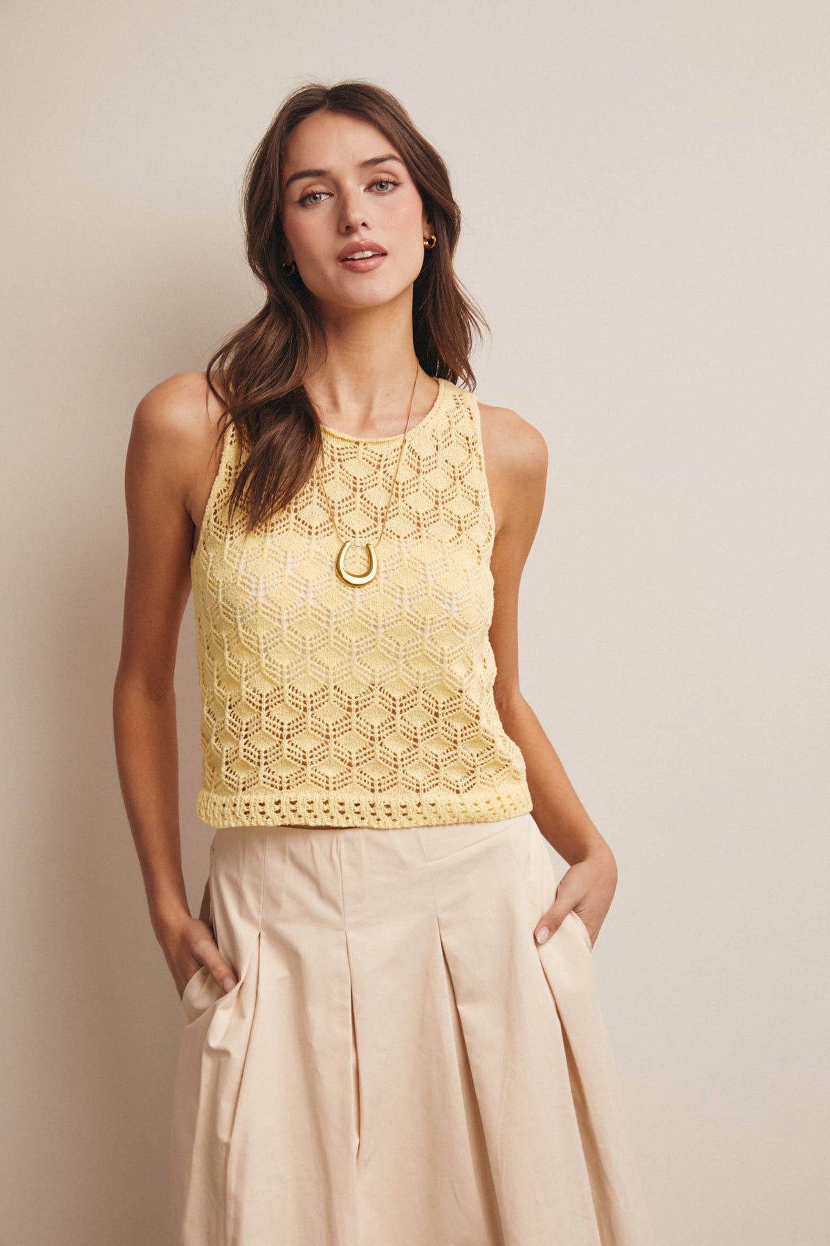 Forte - Sleeveless Crochet Knit Tank Top FSW0048