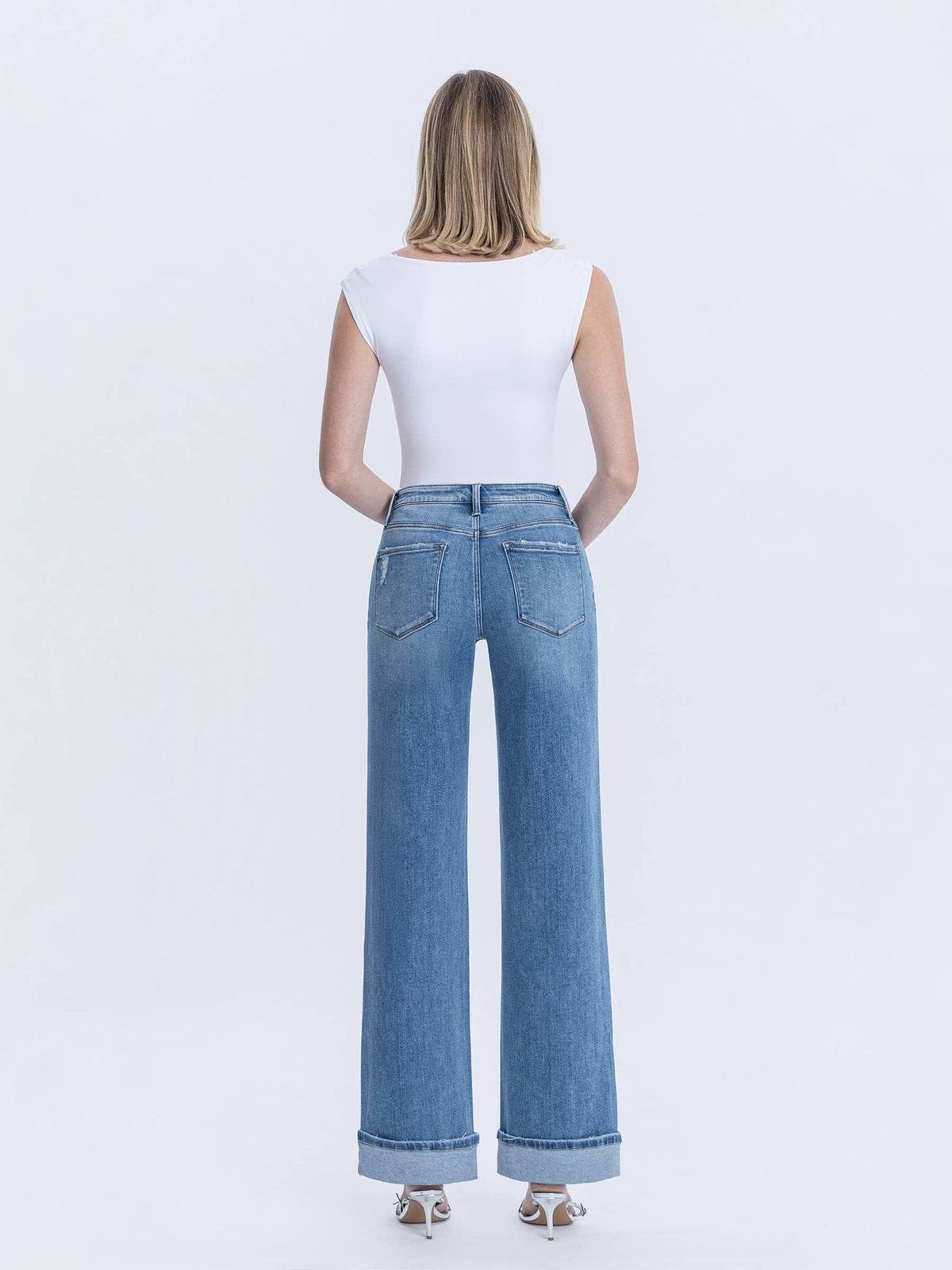 VERVET by FLYING MONKEY - HIGH RISE FULL LENGTH CUFFED WIDE JEANS T7049