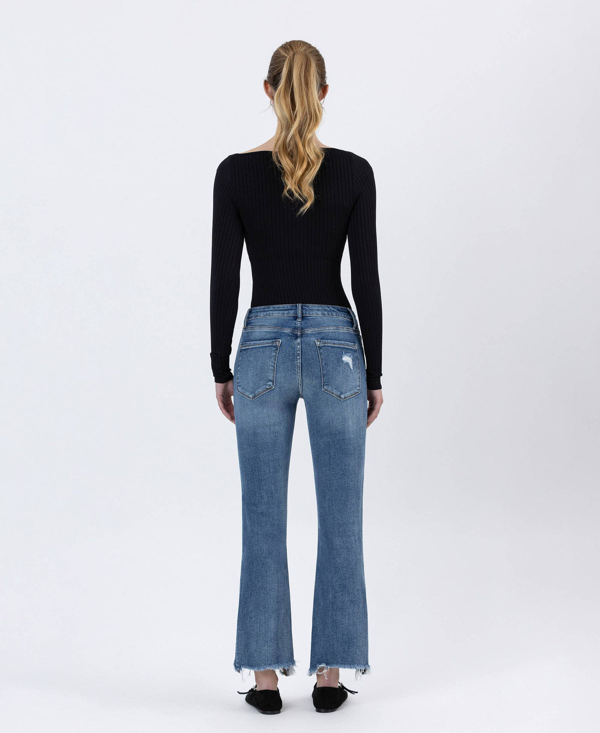 Lovervet by VERVET - MID RISE FRAYED HEM ANKLE BOOTCUT JEANS LV1212