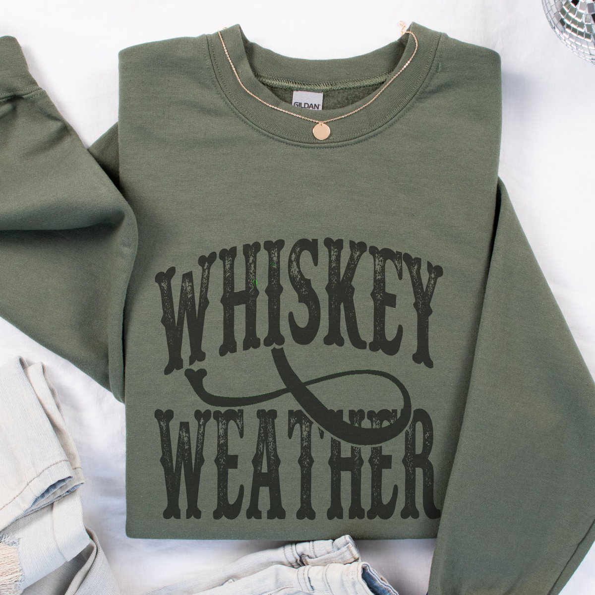 Trendznmore - Modern Graphic Apparel - Whiskey Weather Western Crewneck Sweatshirt