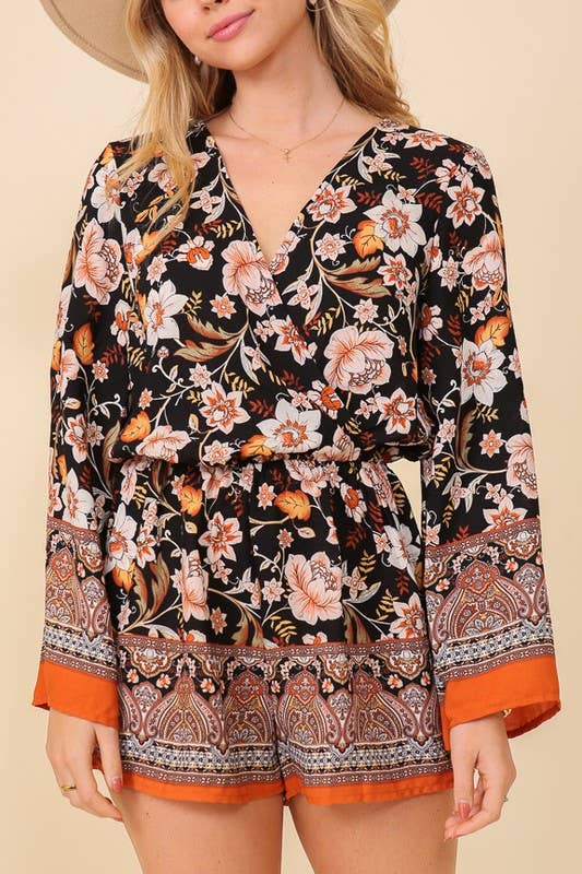 TIMING - Boho Floral Print Summer Romper