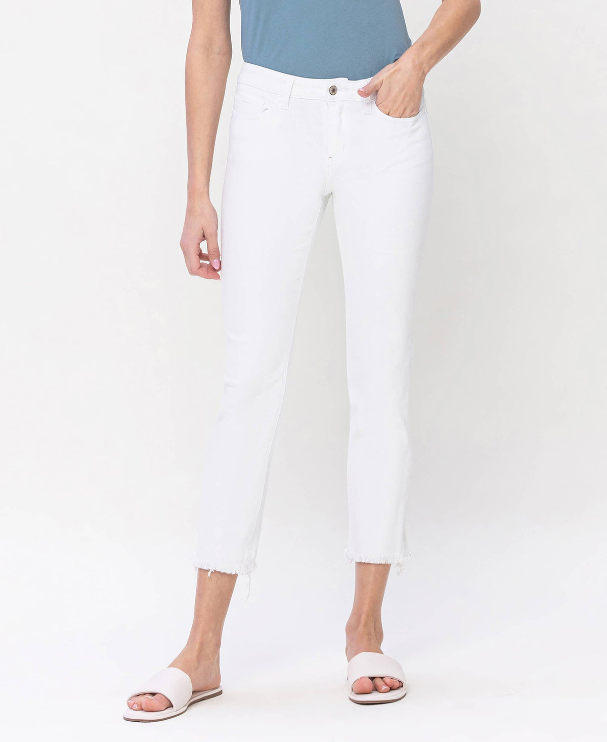 VERVET by FLYING MONKEY - MID RISE CROP STRAIGHT JEANS V3370WH