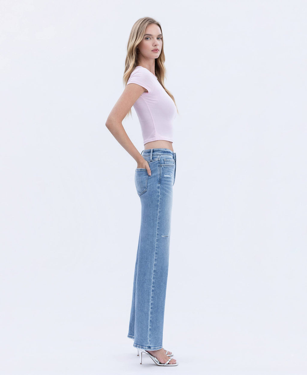 VERVET by FLYING MONKEY - MID RISE FULL LENGTH SLIM WIDE JEANS T7048R