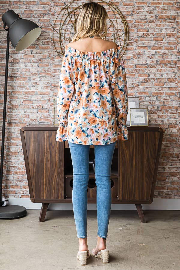 Floral Print Ruffle Neck Blouse for Women T5226