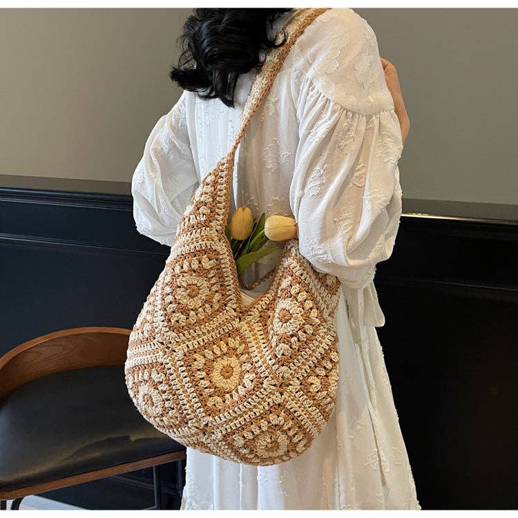 Suhkasana - Crochet Knit Tote Bag Boho Shoulder Bag for Women