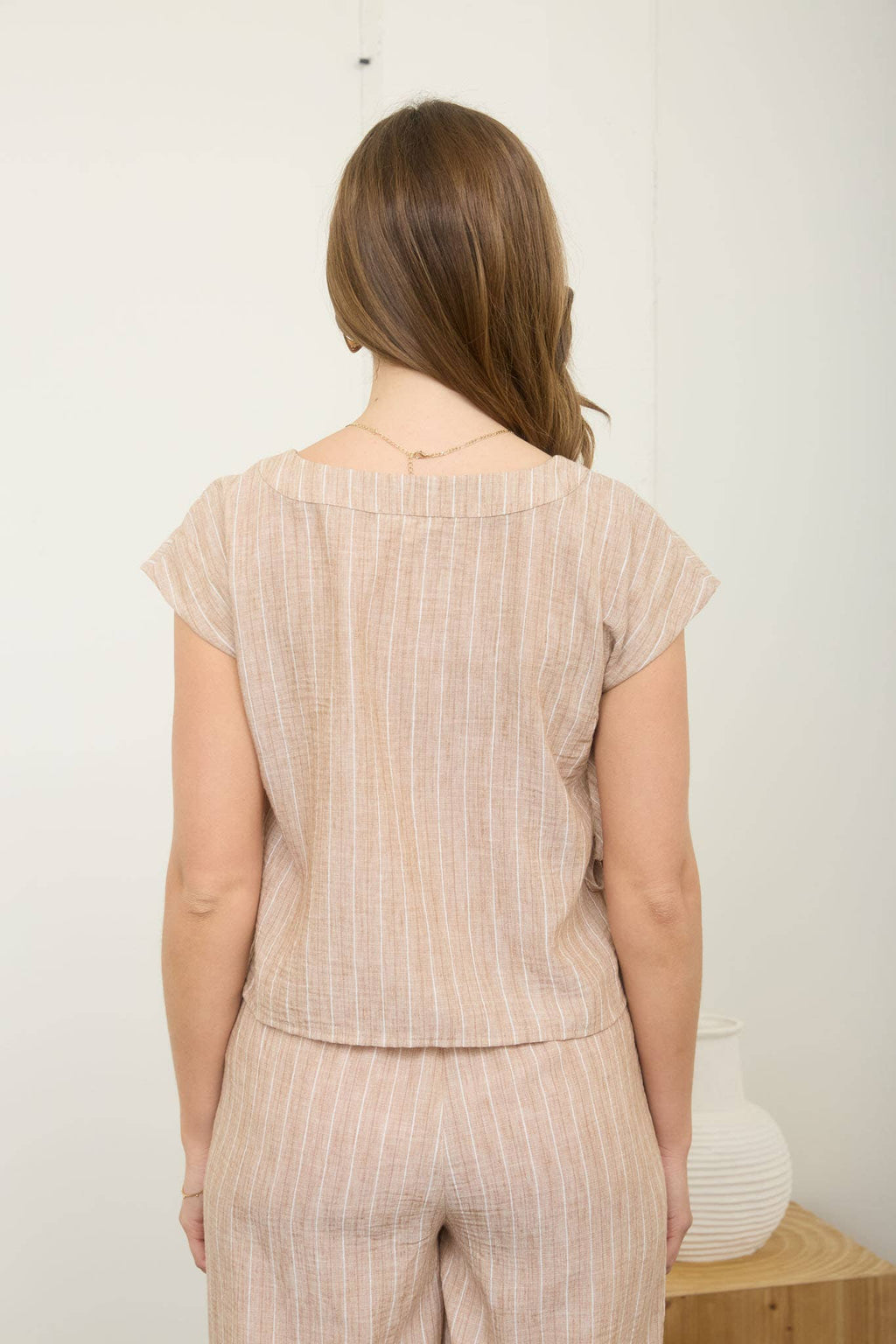 Blu Pepper - STRIPE LINEN SIDE TIE DETAIL SHORT SLEEVE TOP