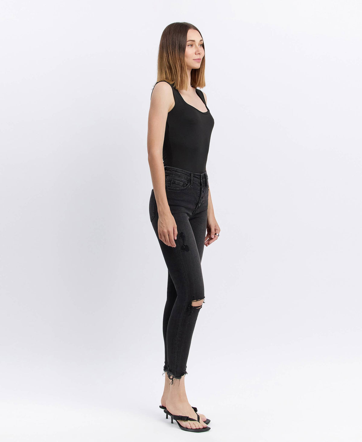 VERVET by FLYING MONKEY - HIGH RISE BUTTON FLY DISTRESSED CROP SKINNY JEANS V2125SHC