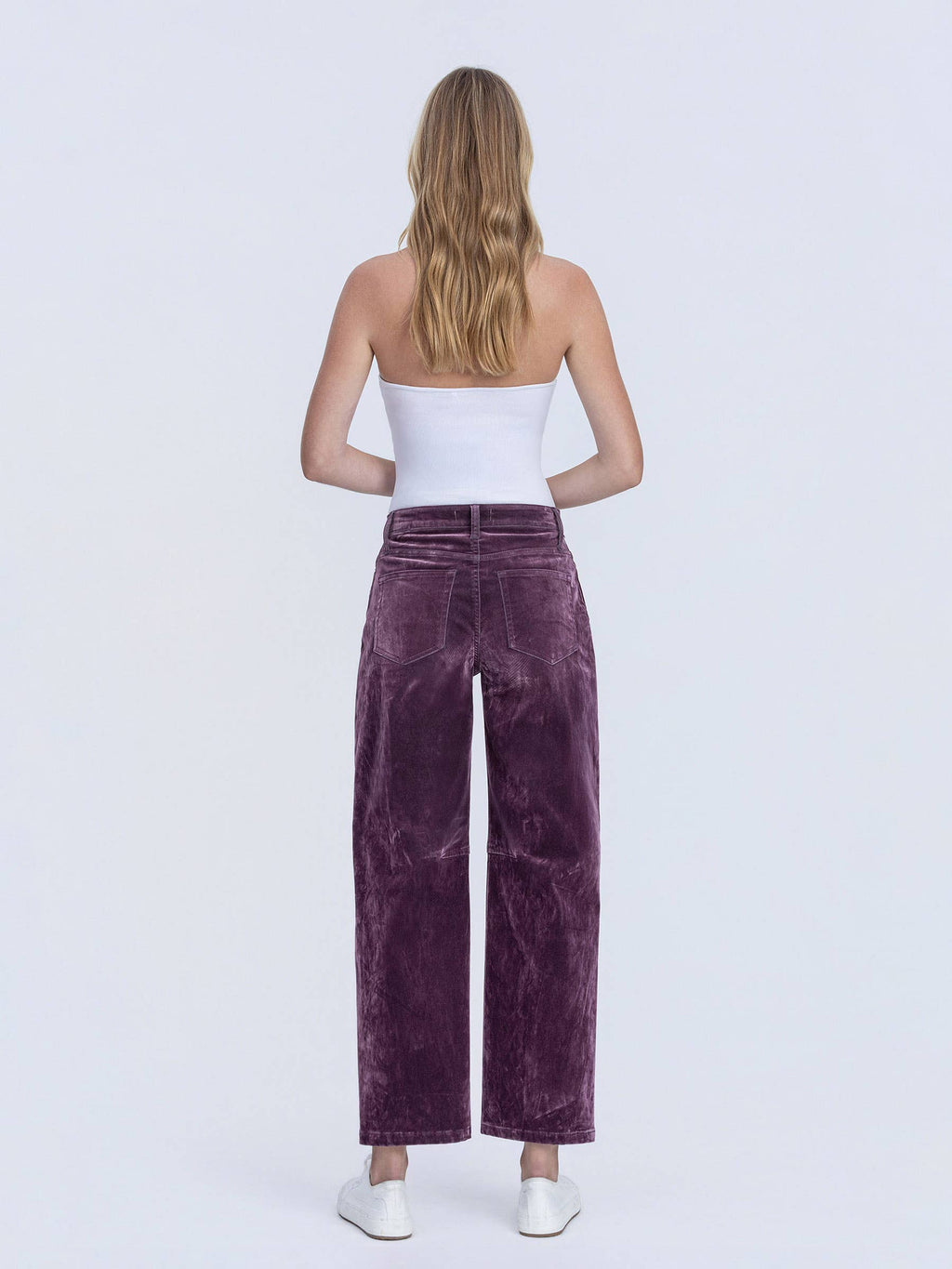 VERVET by FLYING MONKEY - HIGH RISE VELVET FLOCKED PURPLE BARREL LEG JEANS T7091PUR