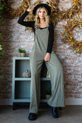Rib Knit Wide Leg Adjustable Strap Overall Jumpsuit J5293