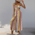 Suhkasana - Boho Strapless Smocked Jumpsuit with Wide-Leg Flare Pants