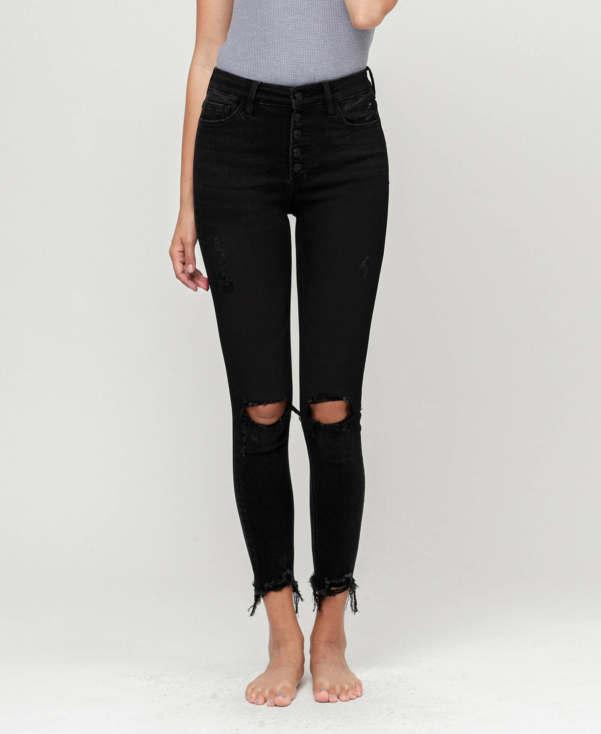VERVET by FLYING MONKEY - HIGH RISE BUTTON FLY DISTRESSED CROP SKINNY JEANS V2125SHC