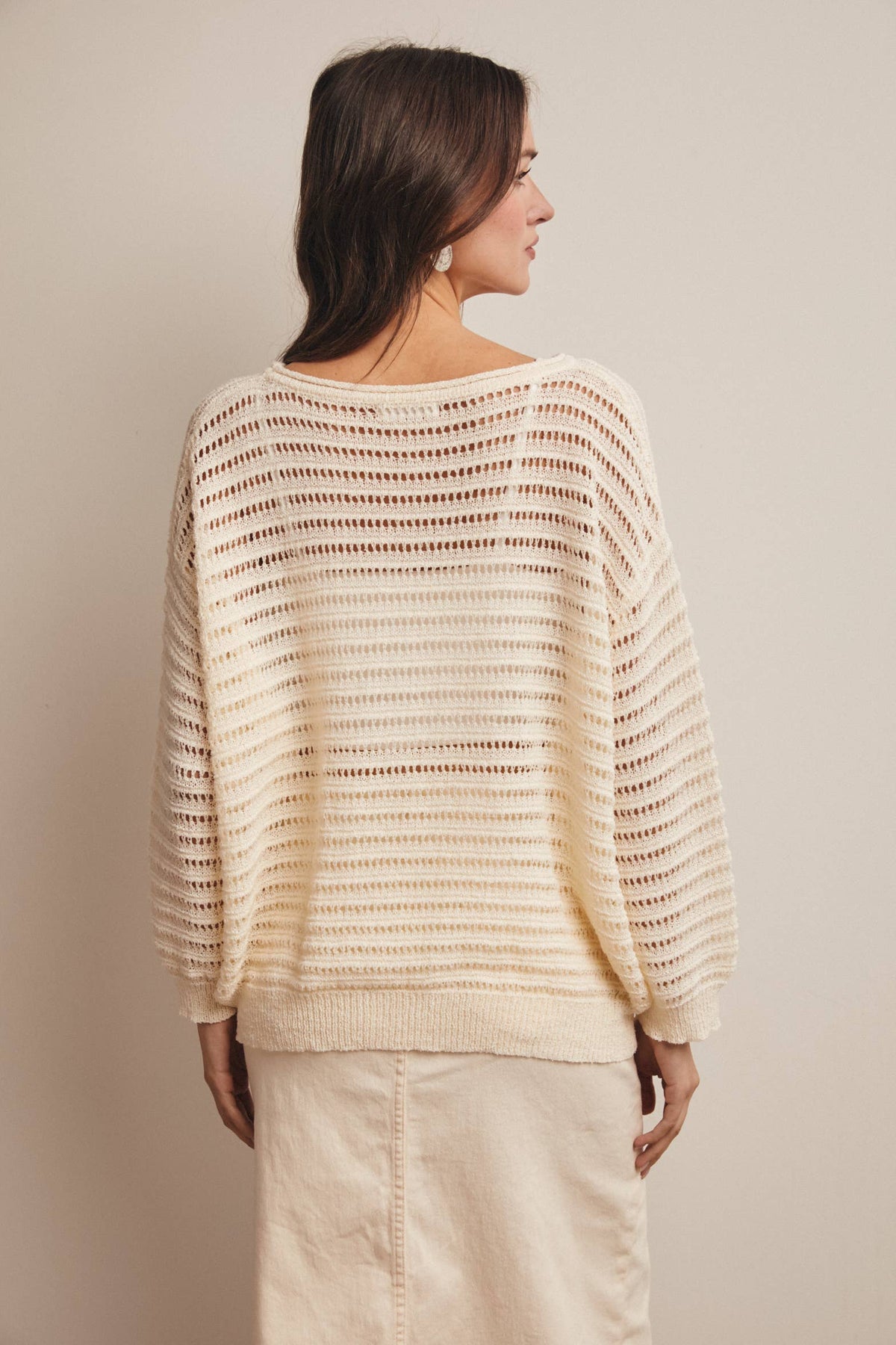 Forte - Open-Knit Stripe Sweater Top FSW0056