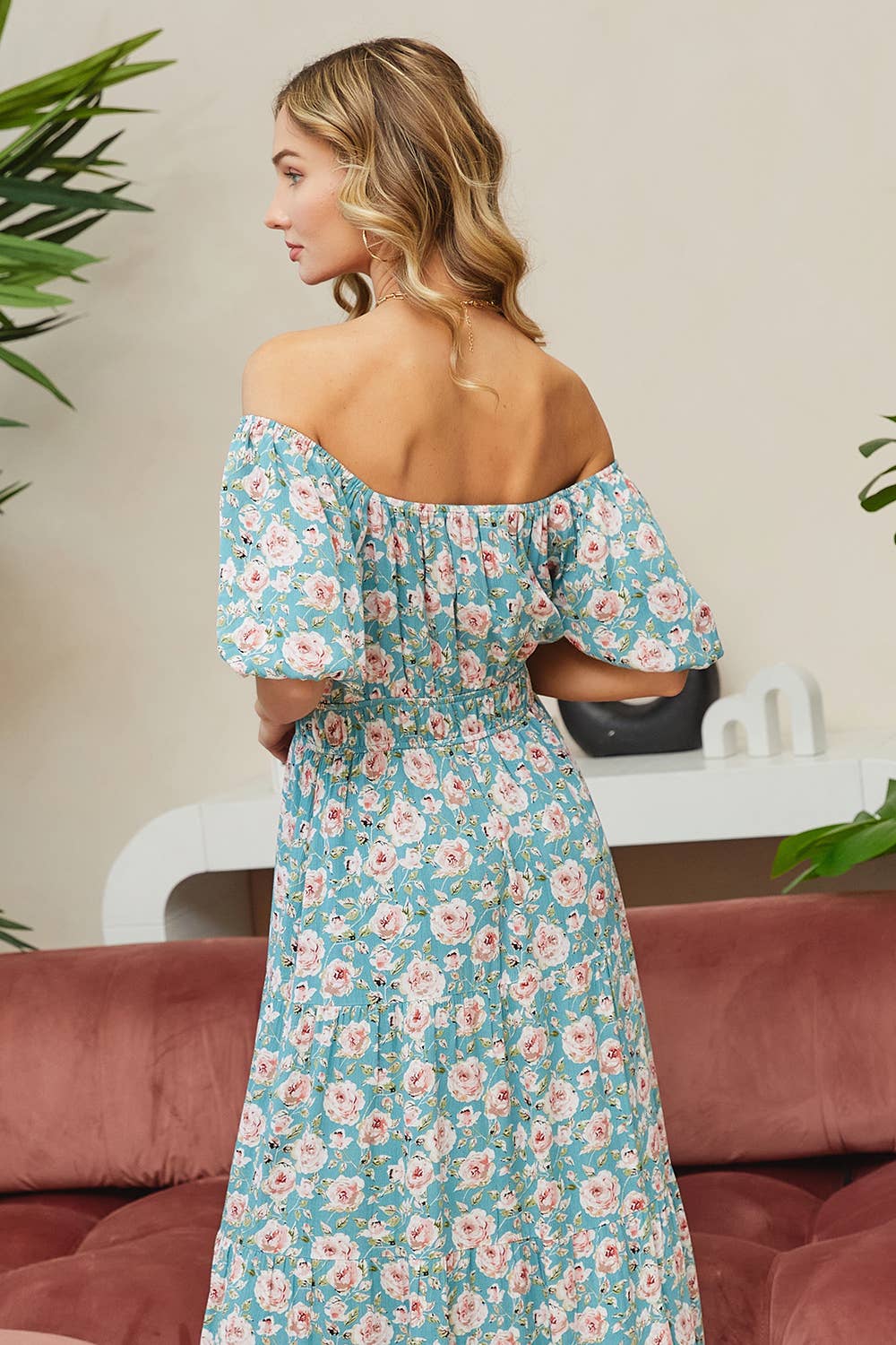 Sweet Lovely by Jen - ROMANTIC FLORAL ELASTIC WAIST MIDI DRESS