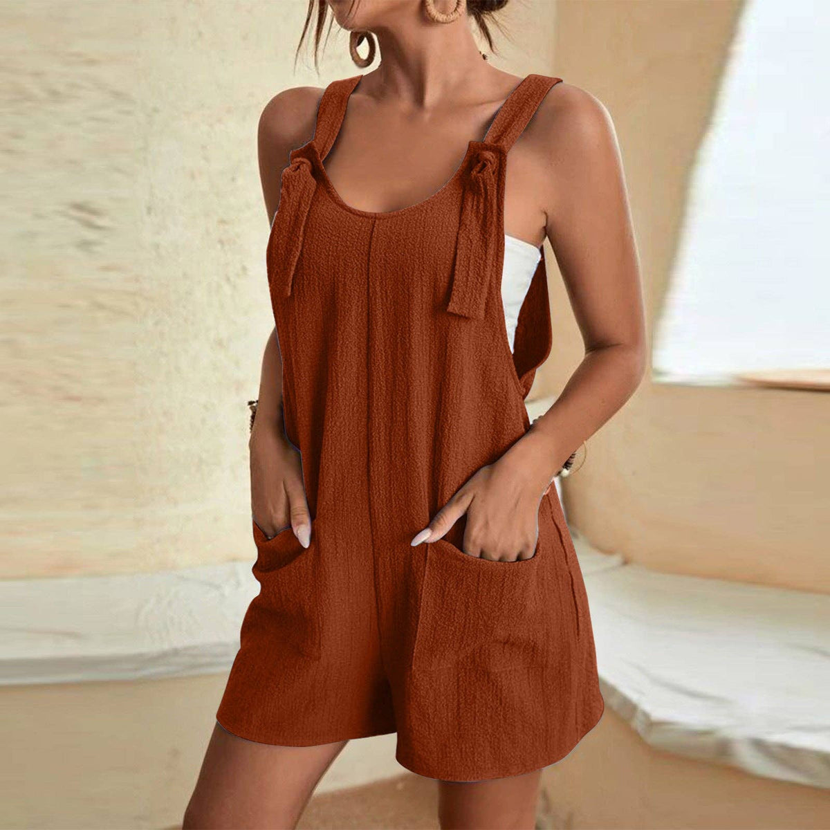 Suhkasana - Women’s Adjustable Strap Overall Shorts Romper with Pockets