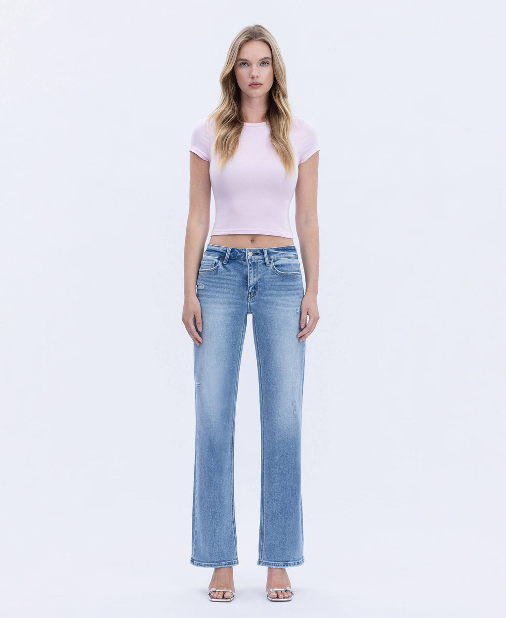 VERVET by FLYING MONKEY - MID RISE FULL LENGTH SLIM WIDE JEANS T7048R