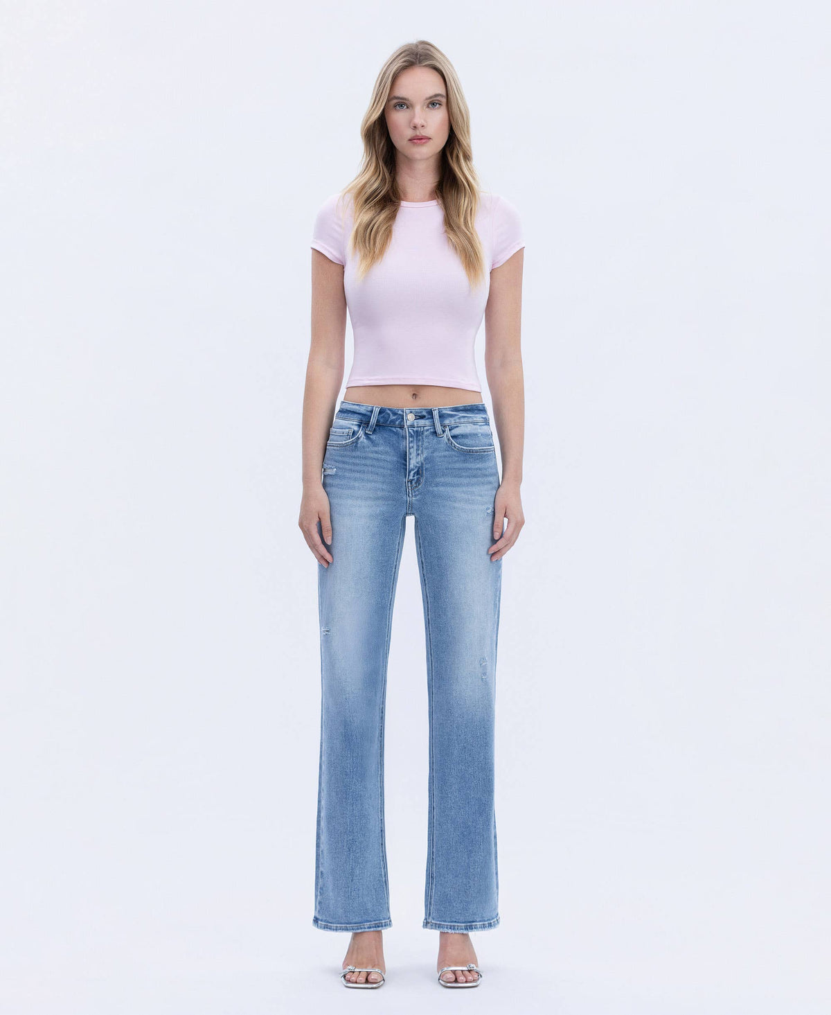 VERVET by FLYING MONKEY - MID RISE FULL LENGTH SLIM WIDE JEANS T7048R