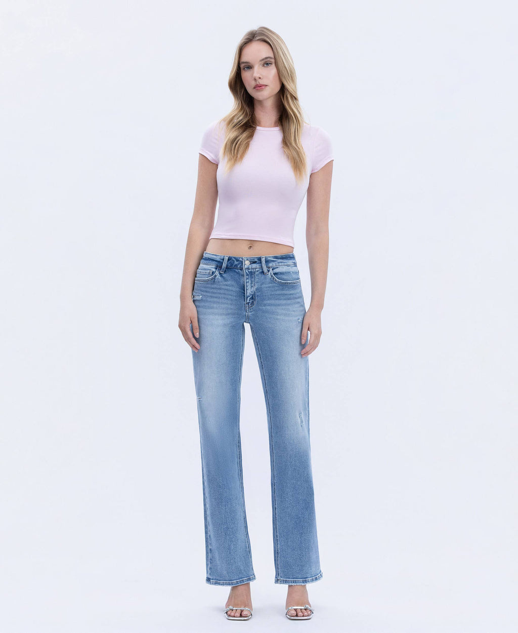VERVET by FLYING MONKEY - MID RISE FULL LENGTH SLIM WIDE JEANS T7048R