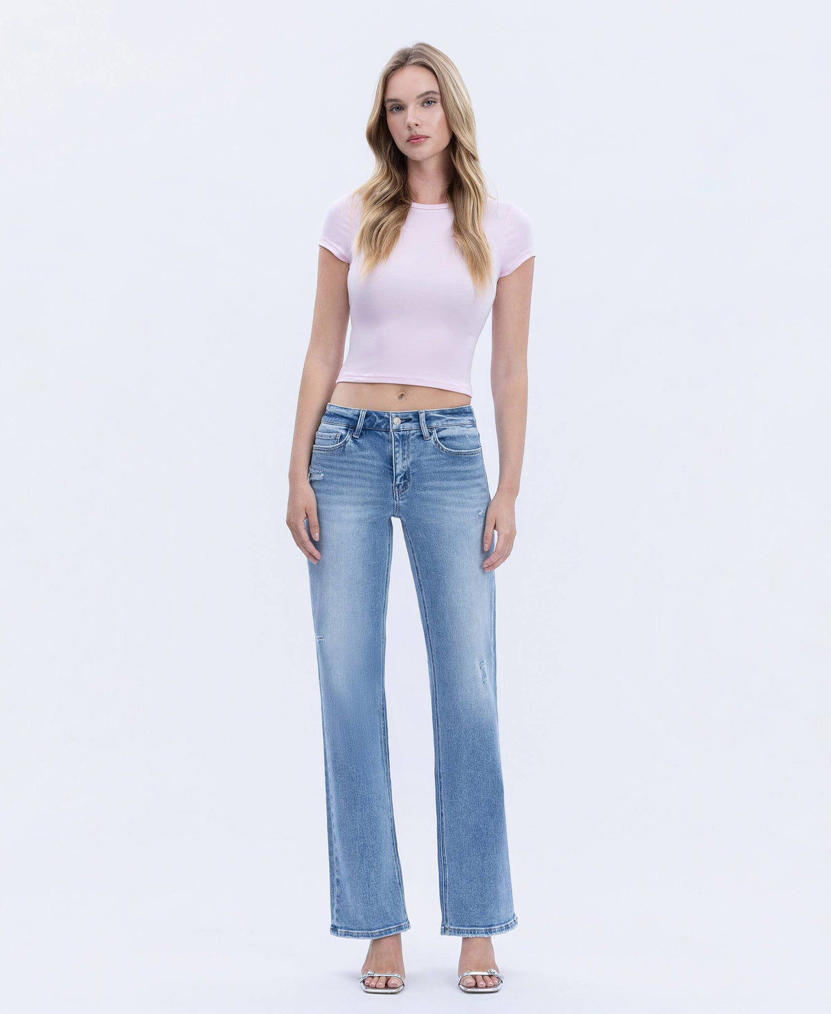 VERVET by FLYING MONKEY - MID RISE FULL LENGTH SLIM WIDE JEANS T7048R