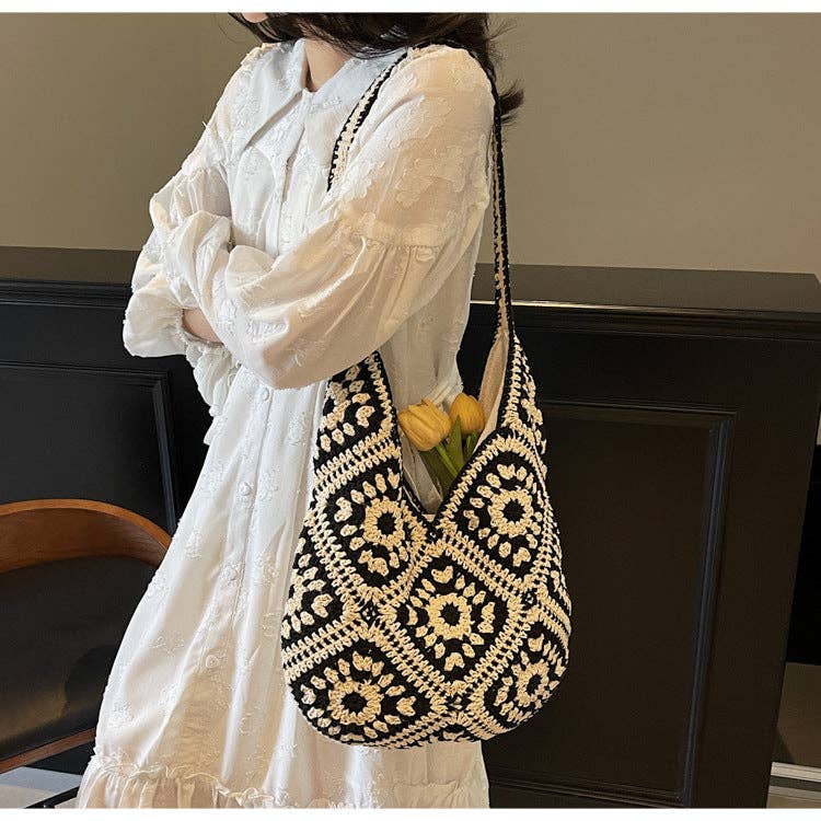 Suhkasana - Crochet Knit Tote Bag Boho Shoulder Bag for Women