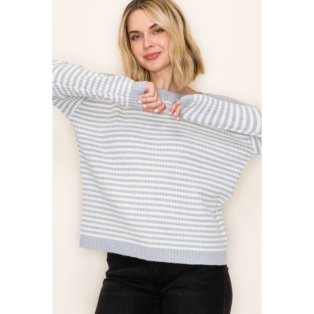 STACCATO - BOAT NECK PULLOVER SWEATER - IVORY/TAUPE