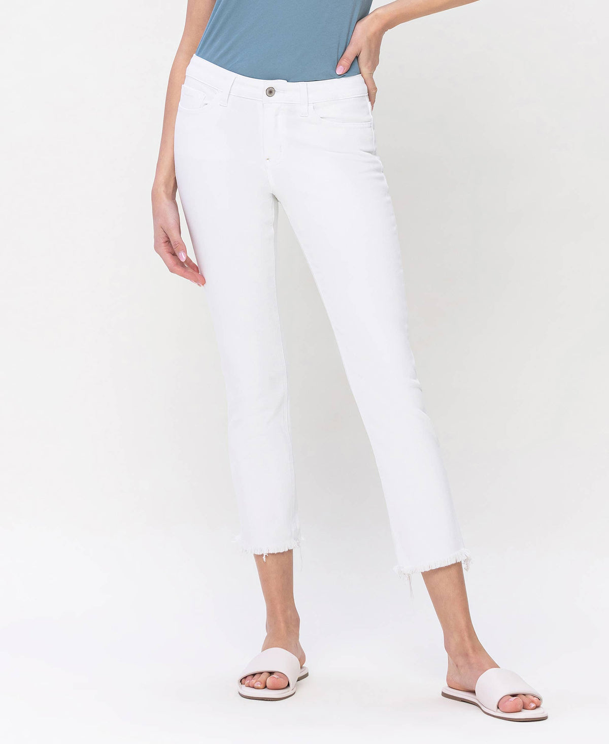 VERVET by FLYING MONKEY - MID RISE CROP STRAIGHT JEANS V3370WH