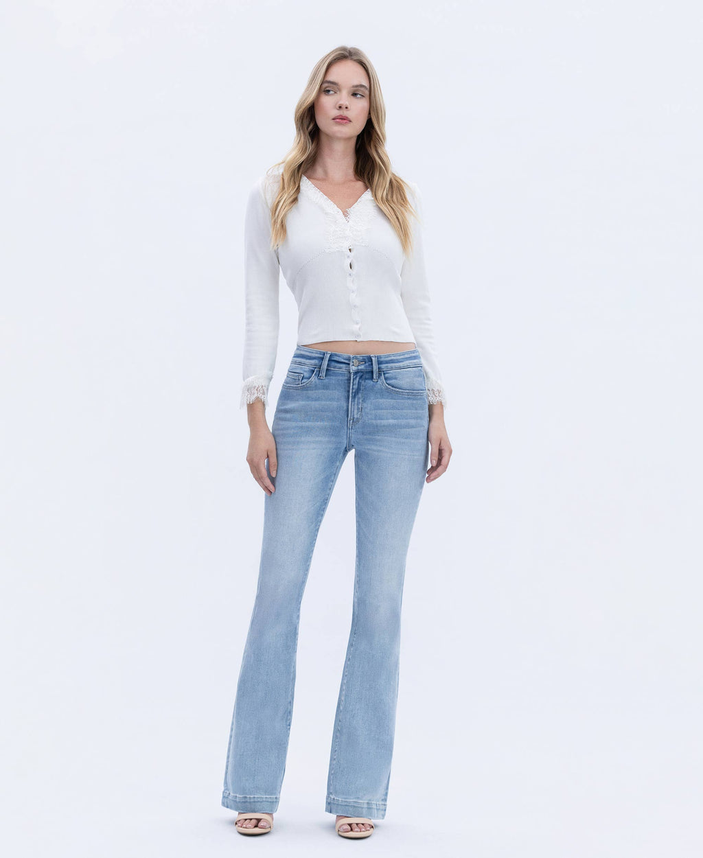 VERVET by FLYING MONKEY - MID RISE TROUSER HEM BOOTCUT JEANS T6243