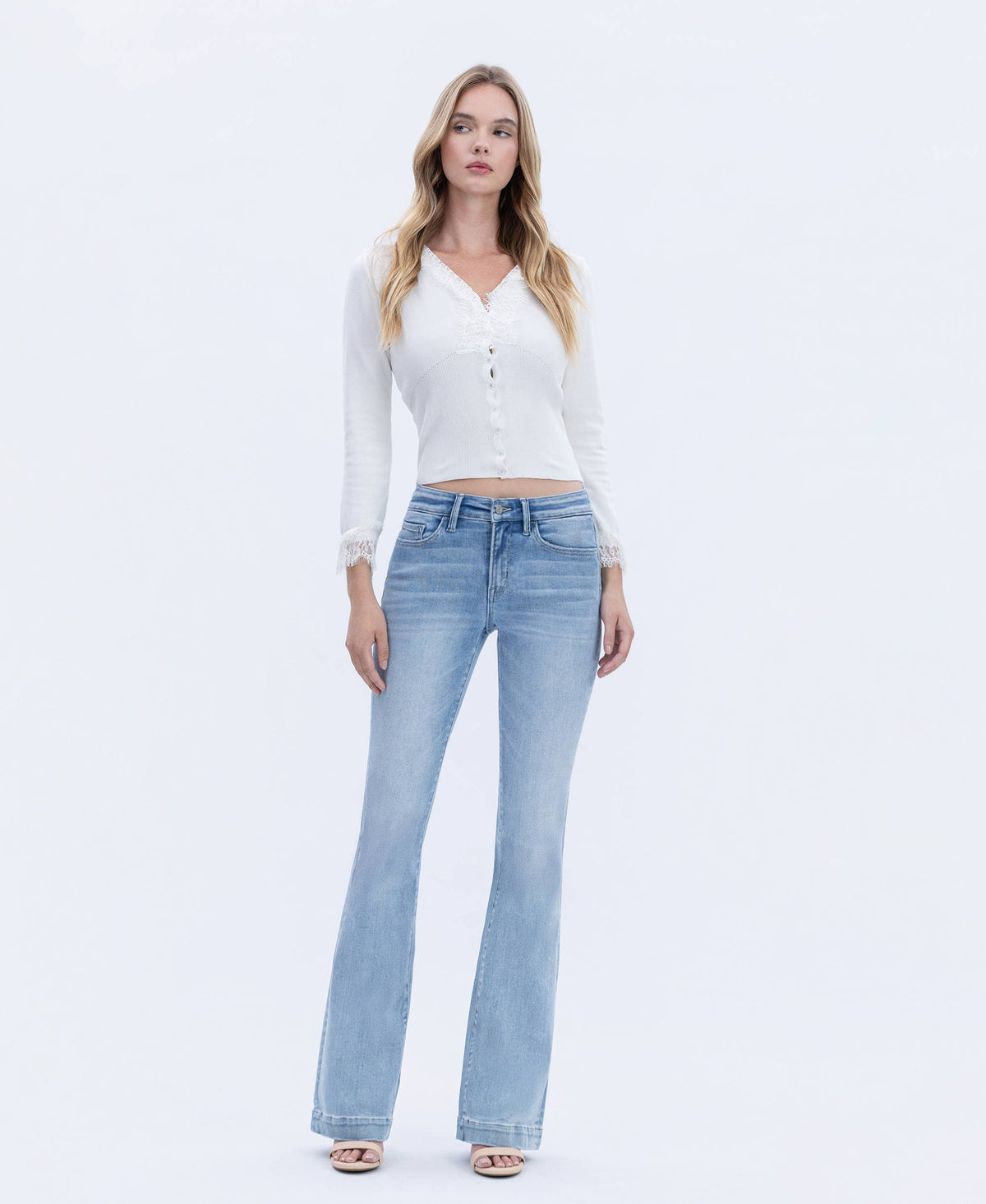 VERVET by FLYING MONKEY - MID RISE TROUSER HEM BOOTCUT JEANS T6243