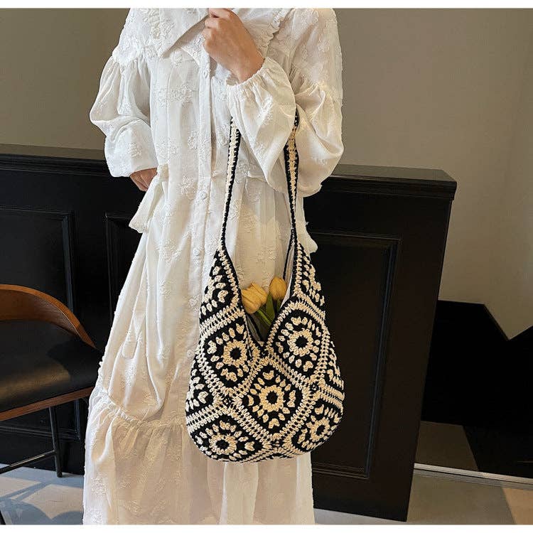 Suhkasana - Crochet Knit Tote Bag Boho Shoulder Bag for Women