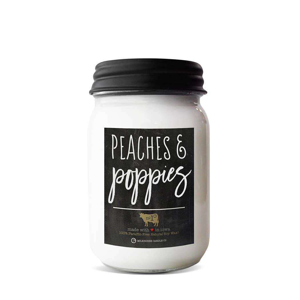 Milkhouse Candle Company - 13 oz Mason Jar Candle: Peaches & Poppies