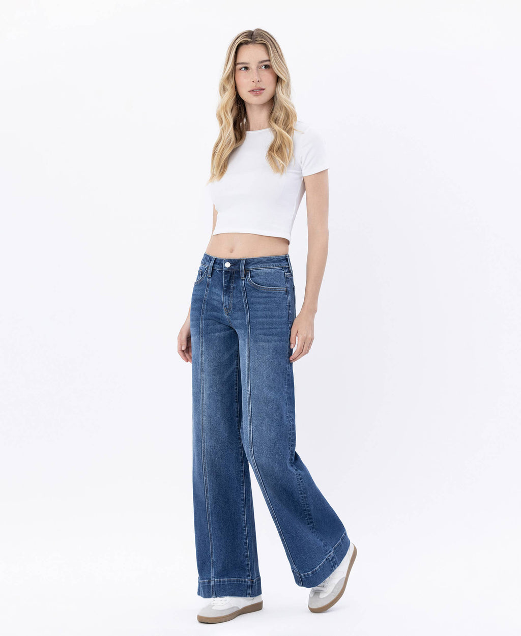 Lovervet by VERVET - HIGH RISE TROUSER HEM WIDE LEG JEANS LV1753