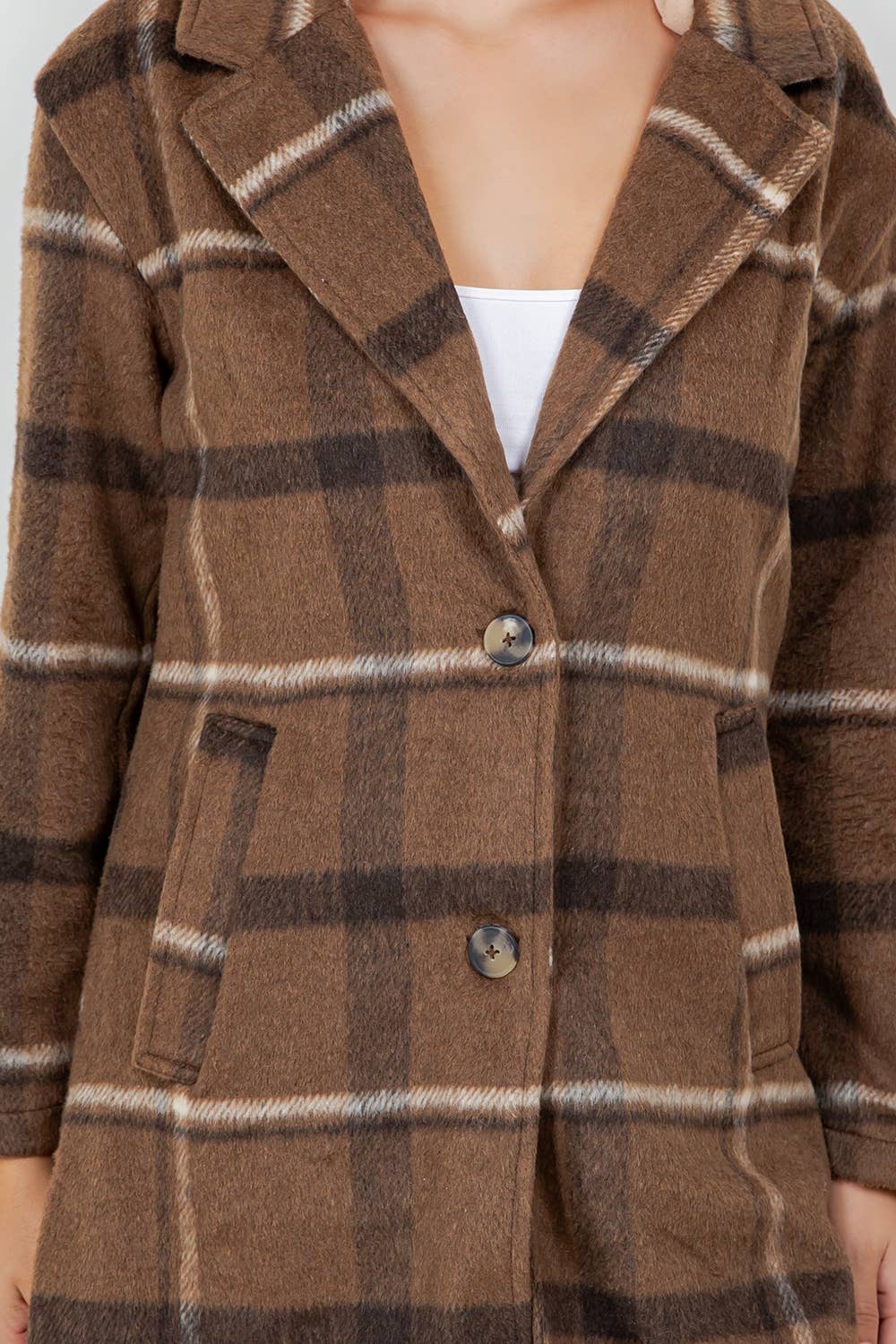 Veracci - Oversized Woolen Plaid Coat / Jacket with detachable Hood