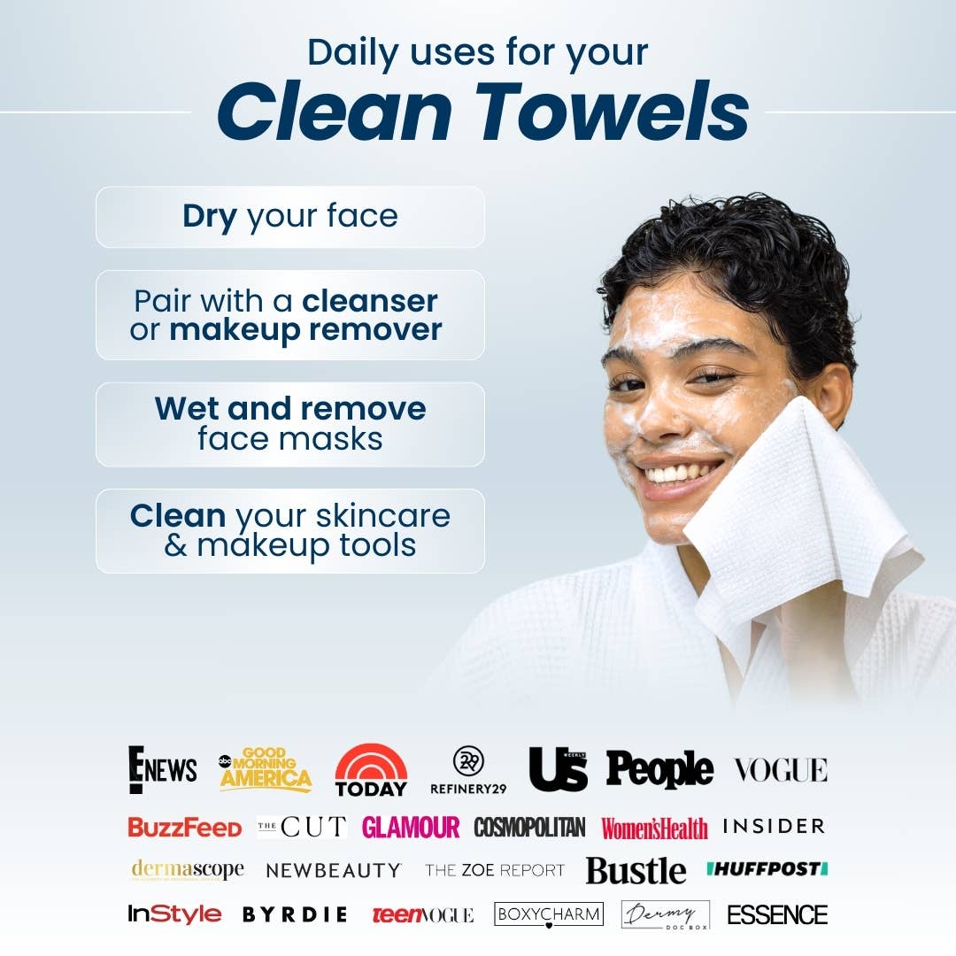 Clean Skin Club - Clean Towels XL™ Travel, Disposable Face Towels, 10 Count