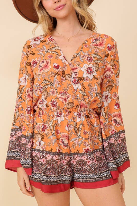 TIMING - Boho Floral Print Summer Romper
