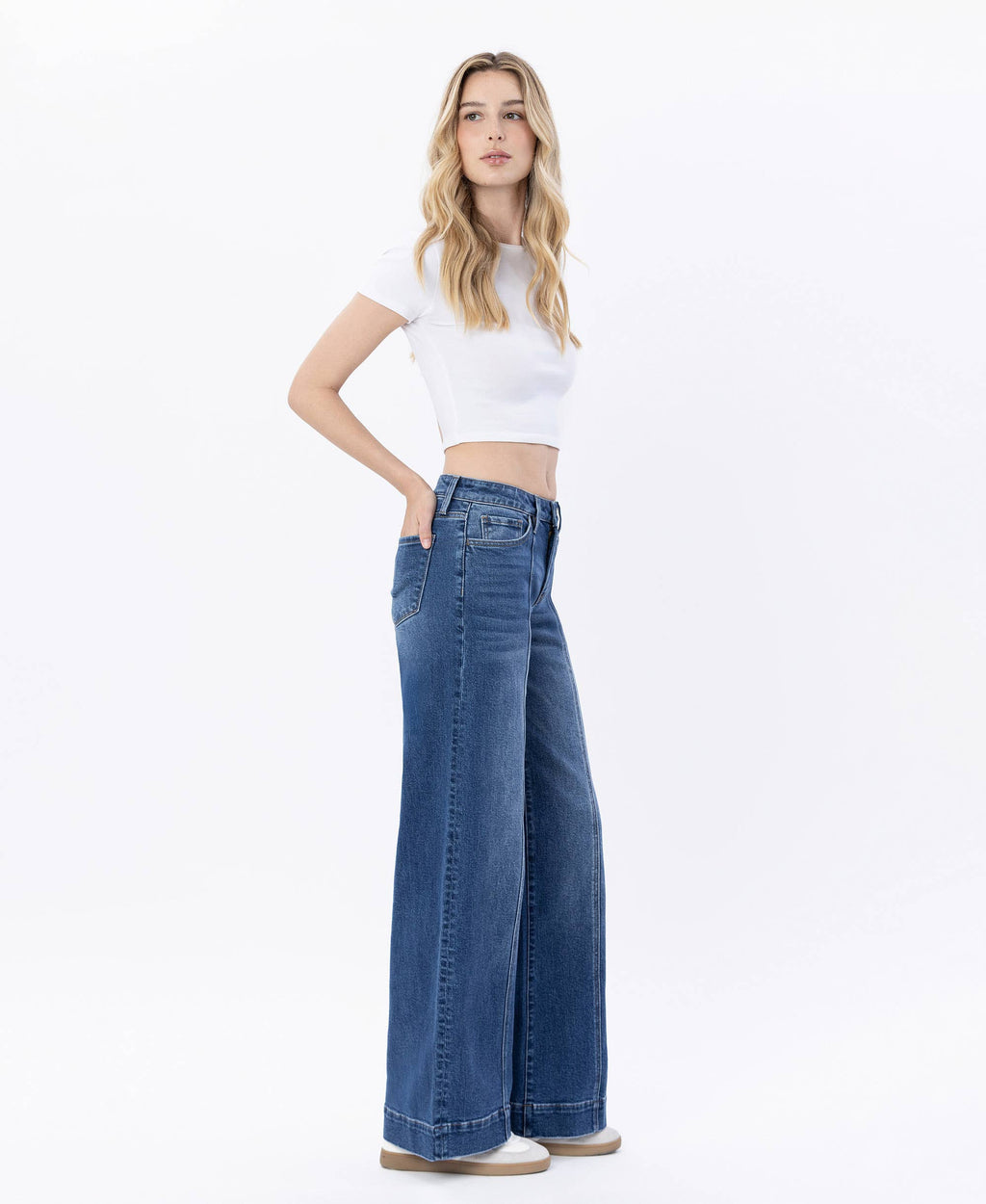 Lovervet by VERVET - HIGH RISE TROUSER HEM WIDE LEG JEANS LV1753