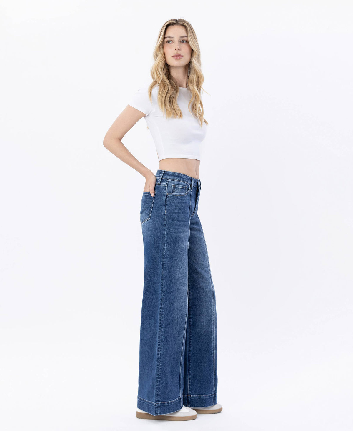 Lovervet by VERVET - HIGH RISE TROUSER HEM WIDE LEG JEANS LV1753