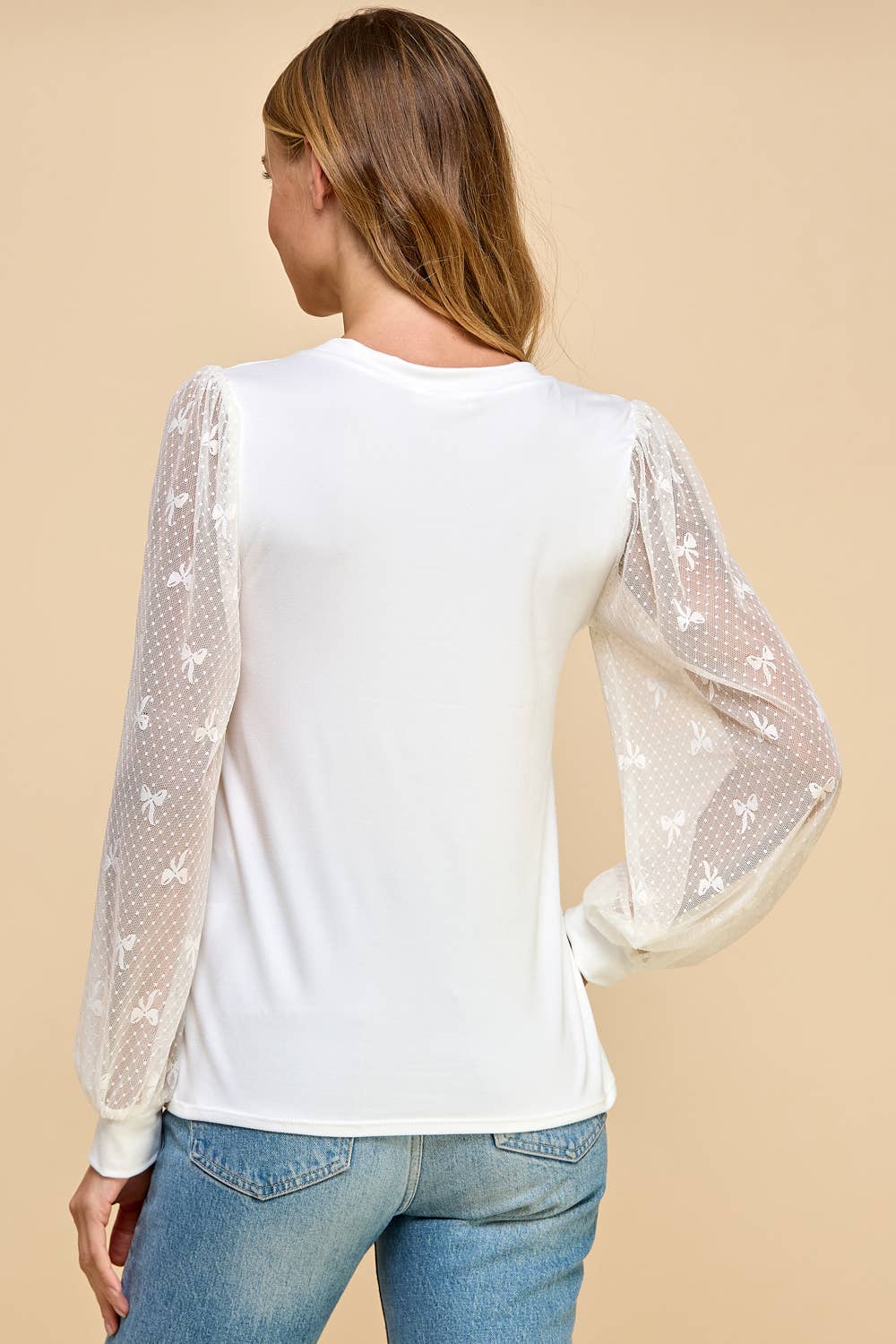 Les Amis - Solid Top with detailed Ribbon Laced Sleeves