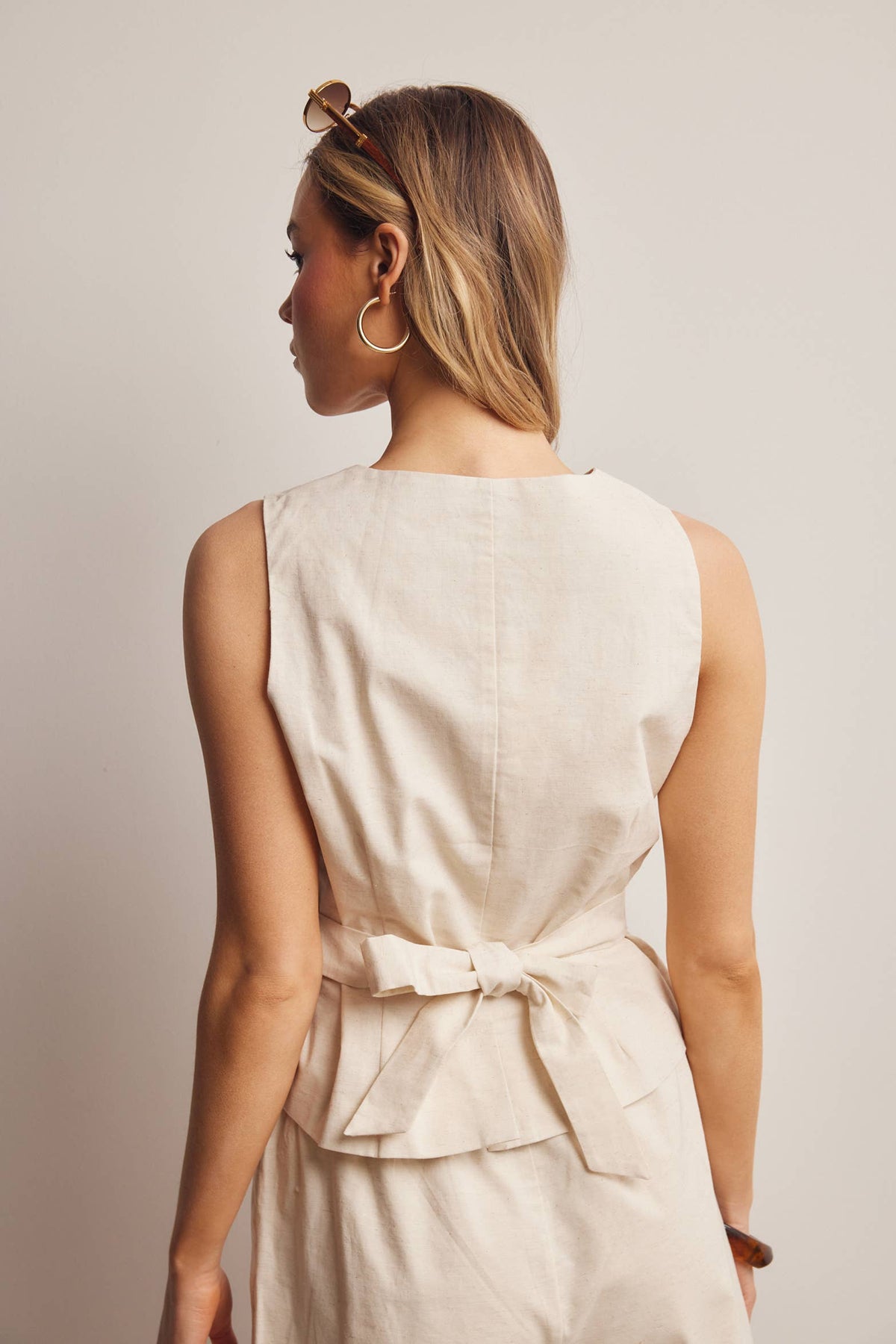 Forte - Linen Blend Button-Front Vest Top FVT0007