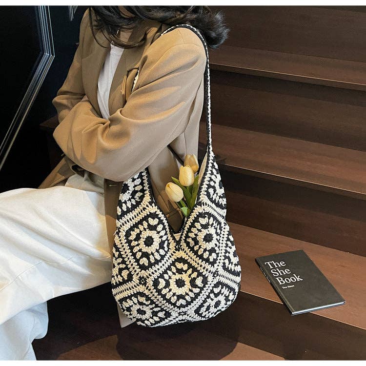 Suhkasana - Crochet Knit Tote Bag Boho Shoulder Bag for Women