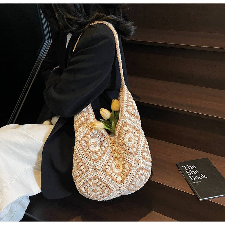 Suhkasana - Crochet Knit Tote Bag Boho Shoulder Bag for Women