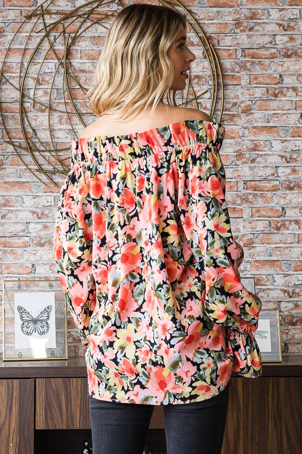 Floral Print Ruffle Neck Blouse for Women T5226