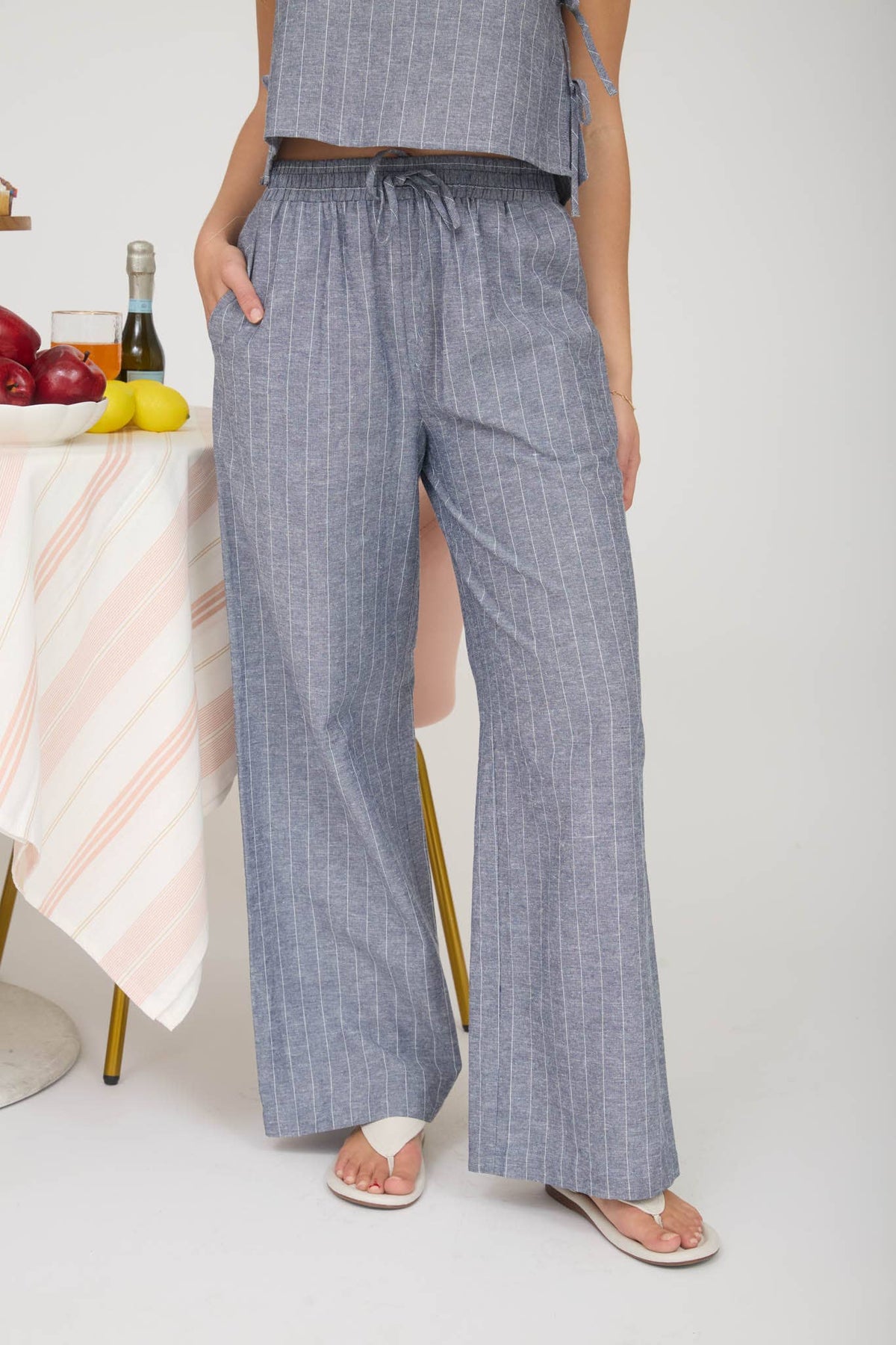 Blu Pepper - STRIPE LINEN DRAWSTRING LOUNGE PANTS