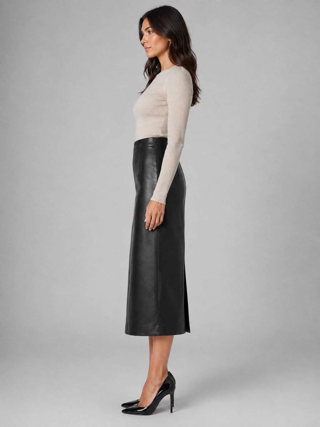 Veracci - Women’s High-Waist Vegan Leather Long Pencil Skirt