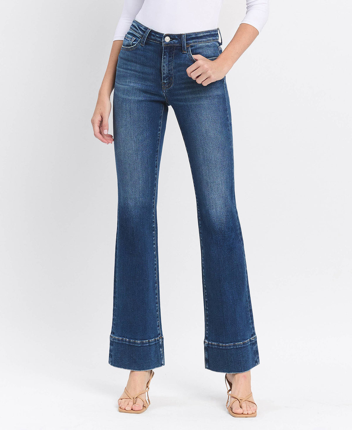 VERVET by FLYING MONKEY - HIGH RISE TROUSER HEM BOOTCUT JEANS T6641