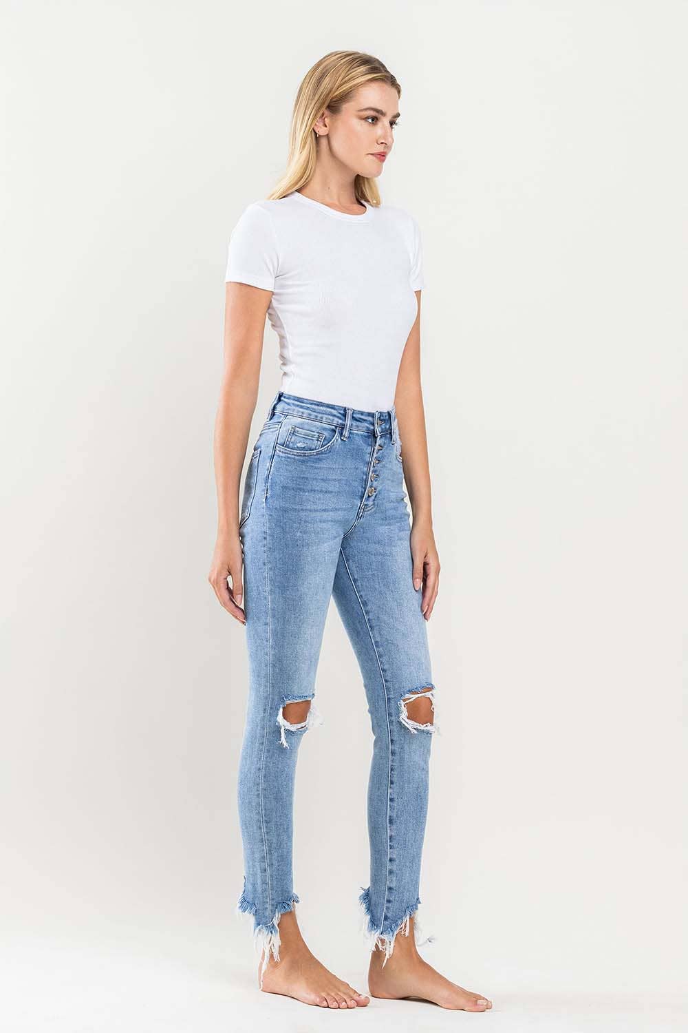 VERVET by FLYING MONKEY - HIGH RISE DISTRESSED BUTTON UP SKINNY JEANS V2844