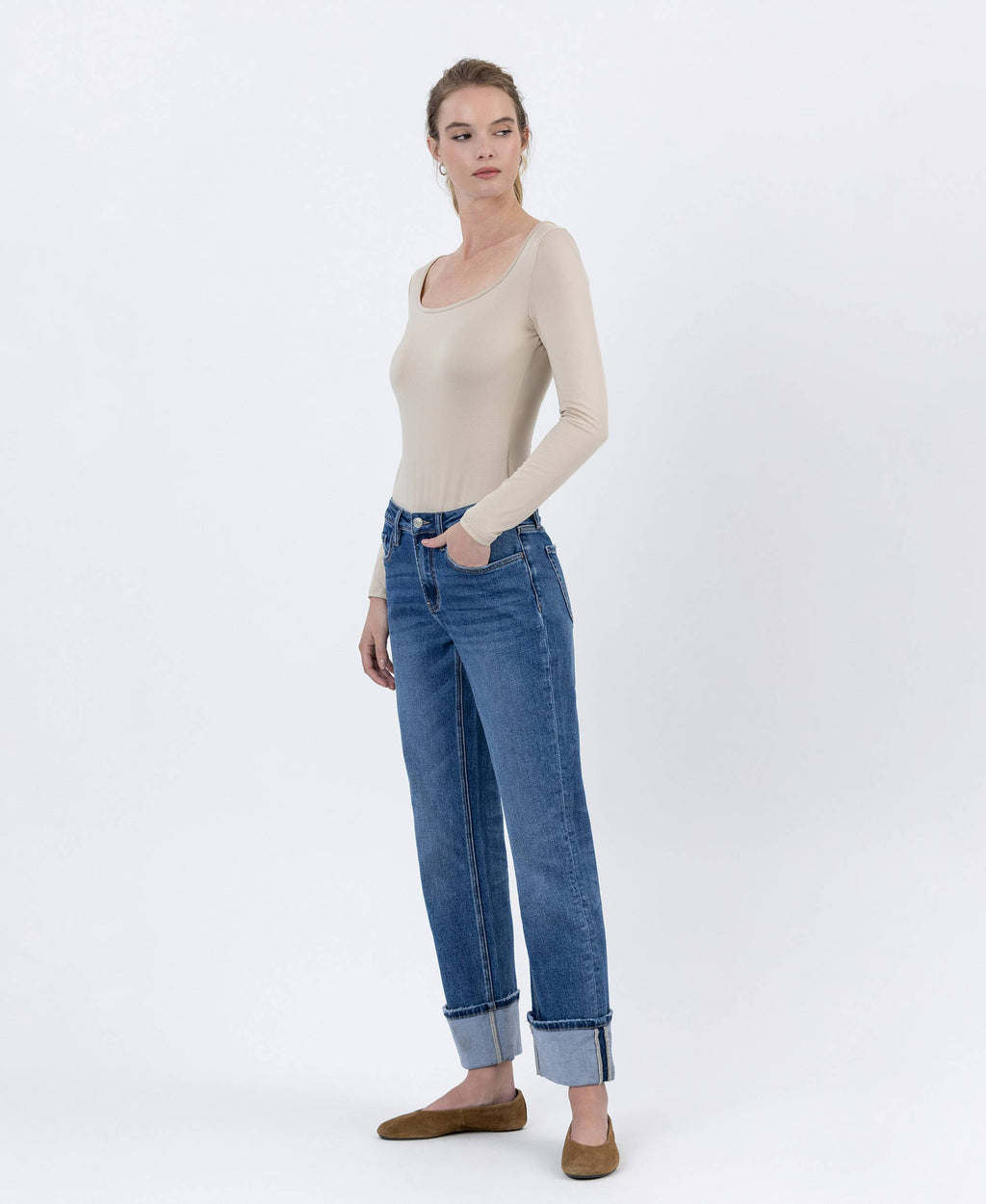 Lovervet by VERVET - HIGH RISE CUFFED ANKLE STRAIGHT JEANS LV1608