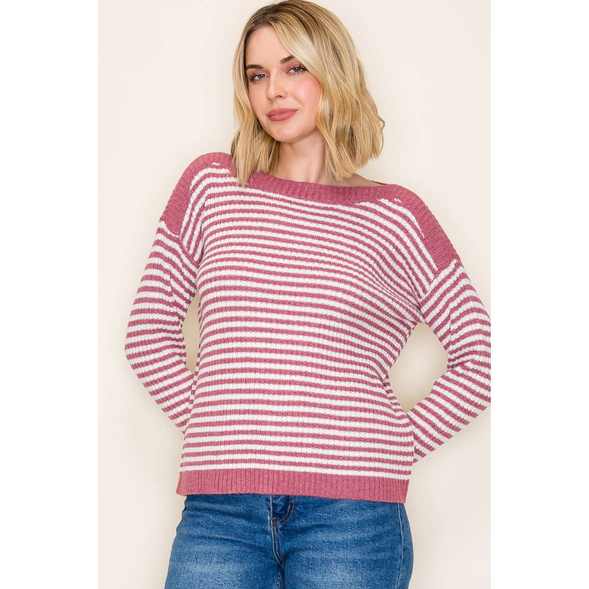 STACCATO - BOAT NECK PULLOVER SWEATER - IVORY/TAUPE