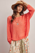 Forte - Open-Knit Stripe Sweater Top FSW0056